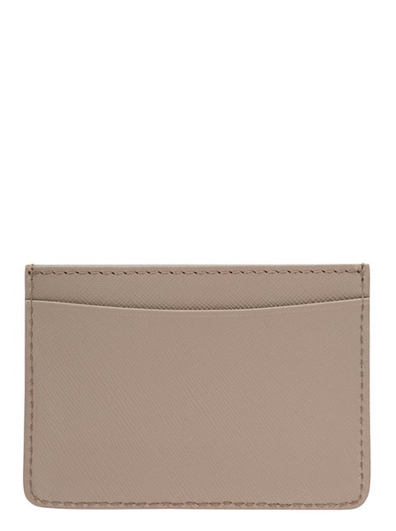 Grey Card Holder With Logo In Hammered Leather Woman