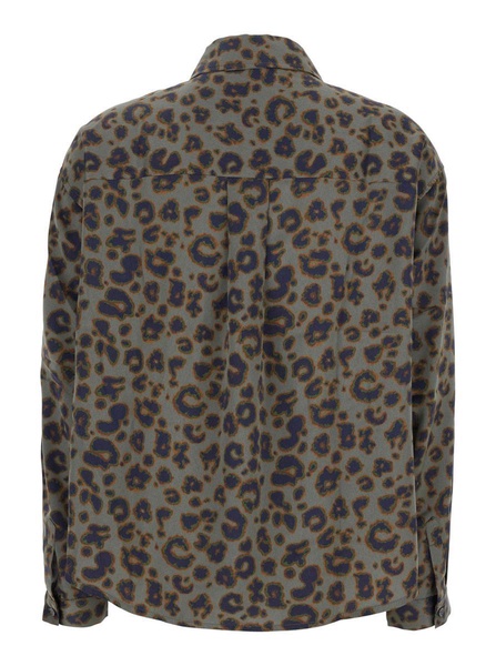 'Billie' Green Shirt With All-Over Leopard Print In Viscose Woman
