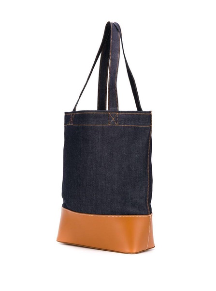 'Axel' Blue And Brown Handbag  With Logo Print In Denim Woman