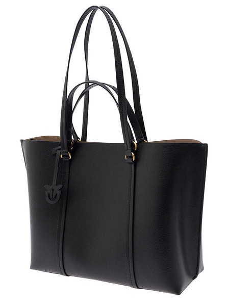 Black Large Tote Bag With Logo Charm In Grainy Leather Woman