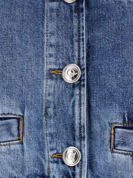 Blue Cropped Jacket with Patch Pockets on the Front in Cotton Blend Woman