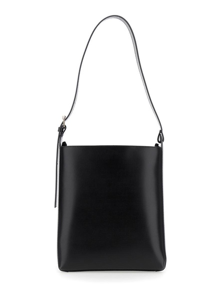 'Virginie' Black Bucket Bag With Shoulder Strap And Top Adjustable Handle In Leather Woman