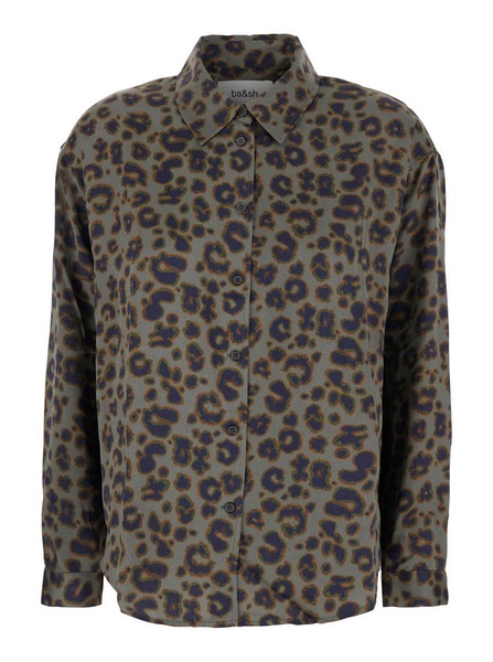 'Billie' Green Shirt With All-Over Leopard Print In Viscose Woman