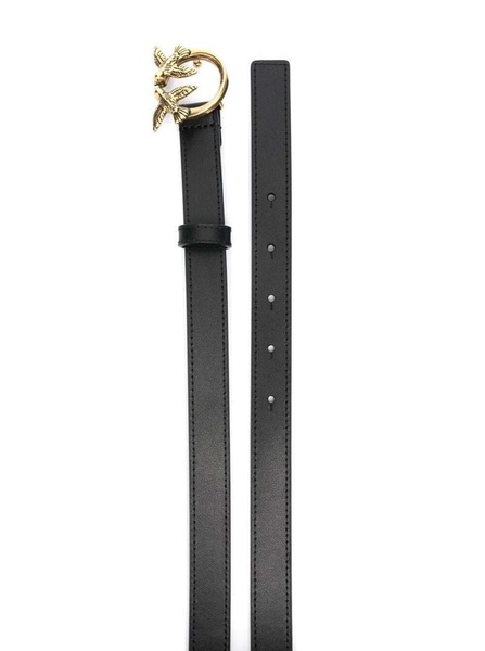 'Love Birds' Black Belt With Logo Buckle In Soft Silky Leather Woman