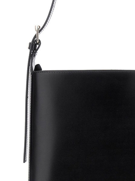 'Virginie' Black Bucket Bag With Shoulder Strap And Top Adjustable Handle In Leather Woman