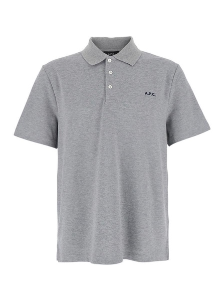 Grey Polo Shirt With Embroidered Logo On The Front In Cotton Man