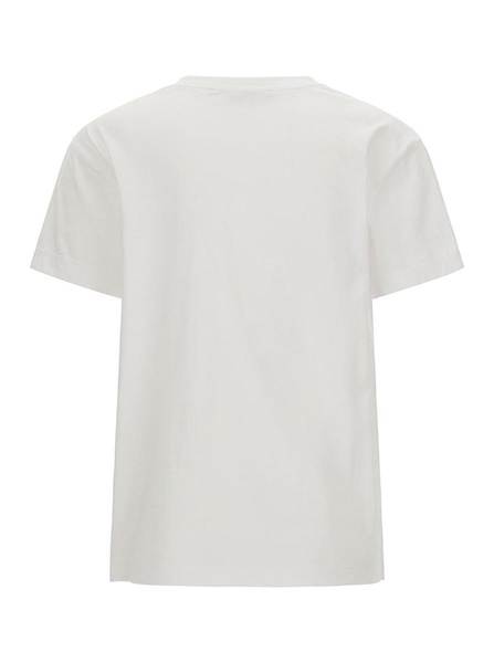 White Crewneck T-Shirt With Embroidered Logo At The Front In Cotton Woman