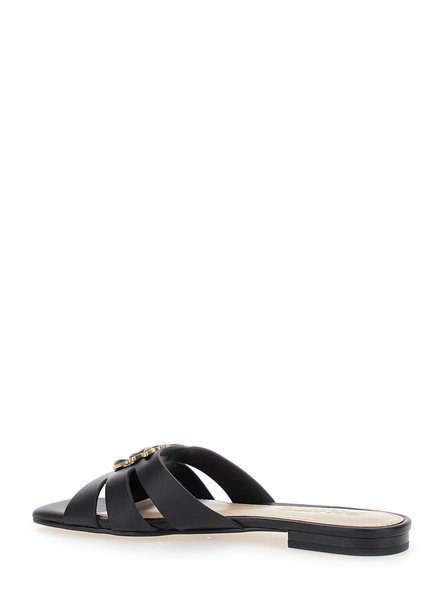 'Marli 09' Black Sandals With Love Birds Diamond Cut Plaque And Cut-Out Details In Leather Woman