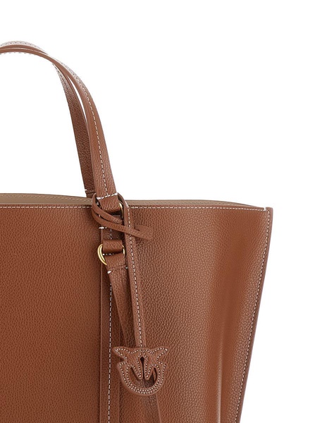 Brown Large Tote Bag With Logo Charm In Grainy Leather Woman
