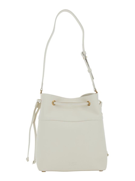 White Bucket Bag With Metallic Love Birds Logo On The Front In Hammered Leather Woman