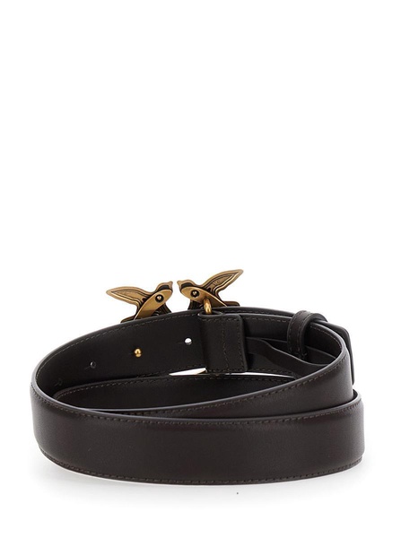 'Love Birds' Brown Belt With Logo Buckle In Leather Woman