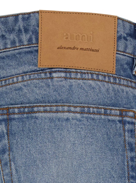 Blue Jeans With Belt Loops And Logo Patch On The Rear In Denim Man