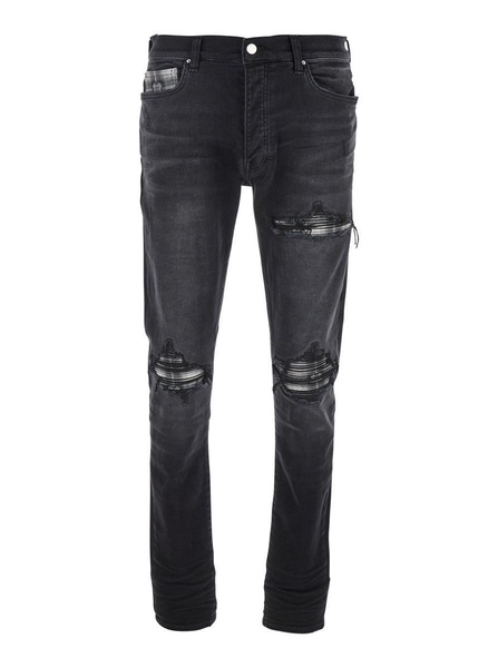 'Ma Quad Plais Mx1' Black Jeans With Ripped Details On The Front And Decorative Patches In Denim Man