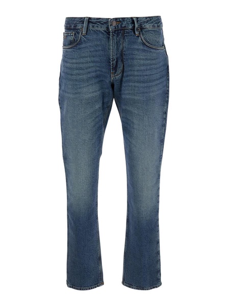 Blue Jeans With Belt Loops And Logo Patch On The Rear In Denim Man