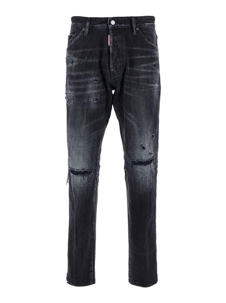 'Cool Guy' Black Five-Pocket Jeans With Rips In Cotton Denim Man