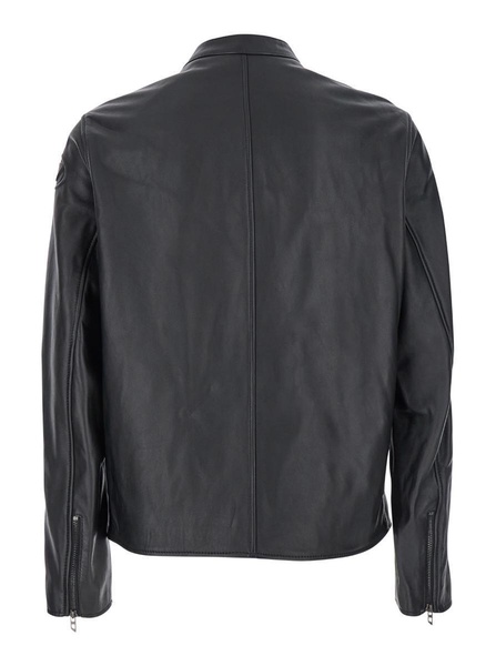 Black Bomber Jacket With D Logo Detail In Leather Man