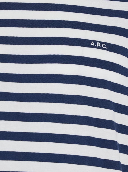 Blue T-Shirt With Striped Motif And Logo Embroidered On The Front In Cotton Man