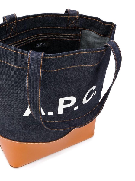 'Axel' Blue And Brown Handbag  With Logo Print In Denim Woman