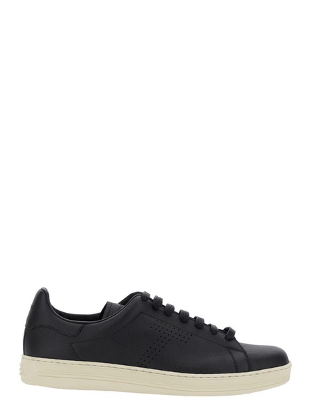 Tom Ford 'Warwick' Black Sneaker With Perforated T Detail On The Side In Leather Man