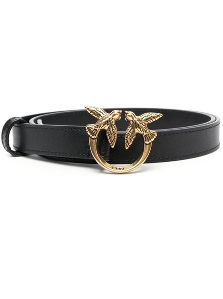 'Love Birds' Black Belt With Logo Buckle In Soft Silky Leather Woman