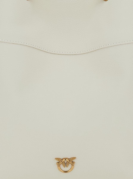 White Bucket Bag With Metallic Love Birds Logo On The Front In Hammered Leather Woman