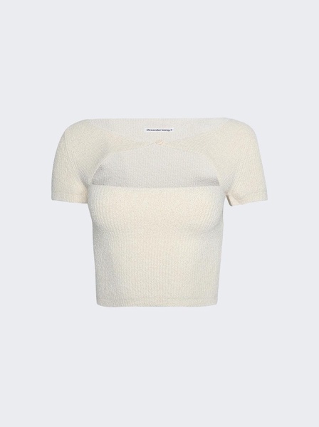 boucle v-neck short sleeve tee with cutout
