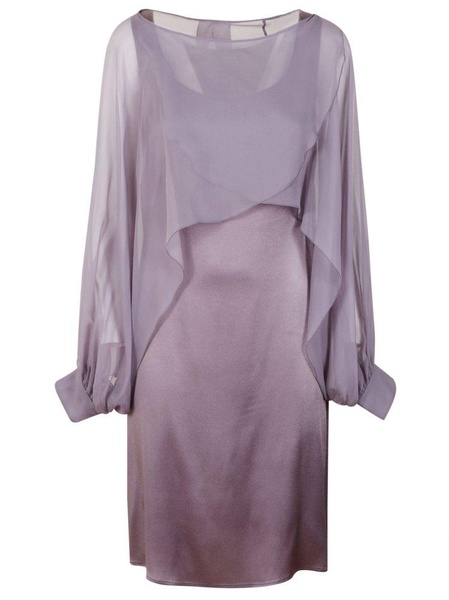 Puff Sleeved Draped Satin Slip Dress