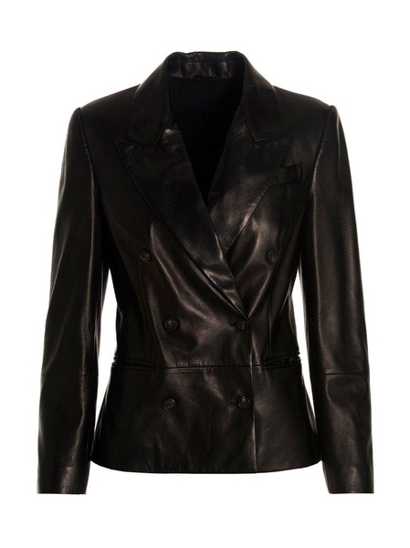 Double-breasted leather blazer jacket