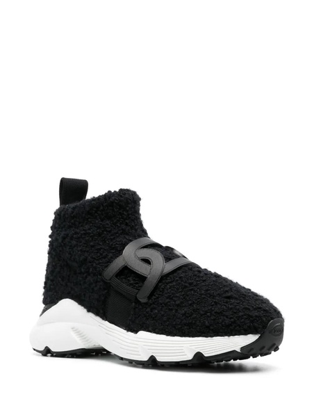 Black Shearling Logo-Plaque Trainers