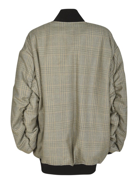 Check Pattern Rib Trim Zipped Bomber