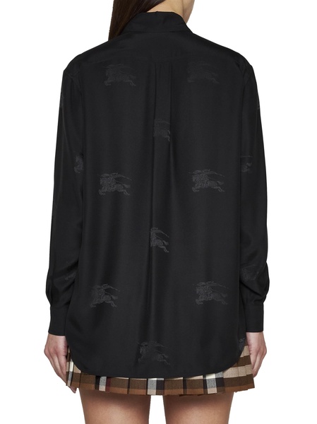 Black Loose Shirt With Tonal Logo Print In Silk Woman
