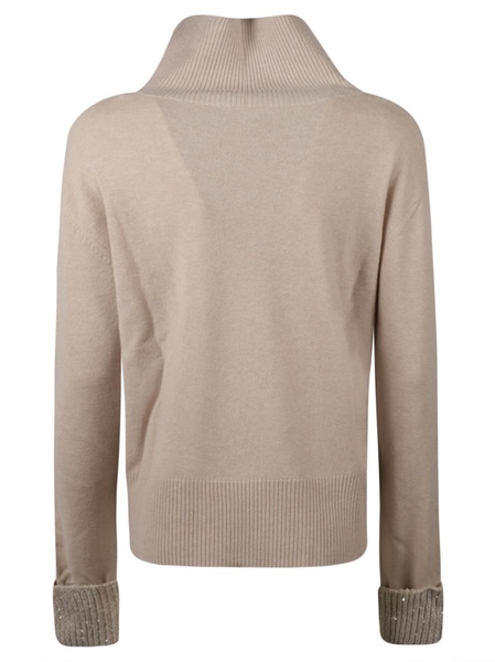 Wide High-neck Rib Trim Knit Pullover