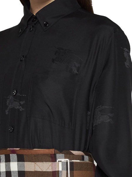 Black Loose Shirt With Tonal Logo Print In Silk Woman