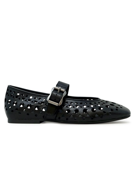 Ash Black Leather Ballerina Flat Shoes