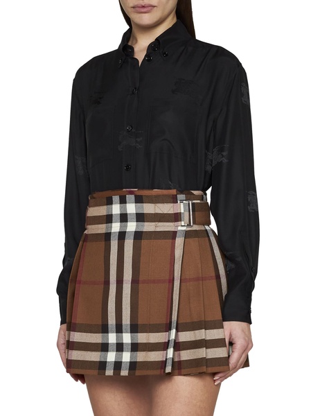 Black Loose Shirt With Tonal Logo Print In Silk Woman