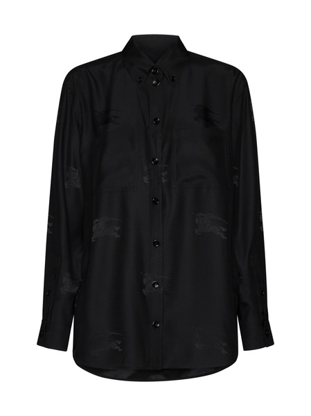 Black Loose Shirt With Tonal Logo Print In Silk Woman