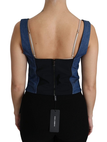 Dolce & Gabbana  Blue Sleeveless Bustier Blouse Cotton Top