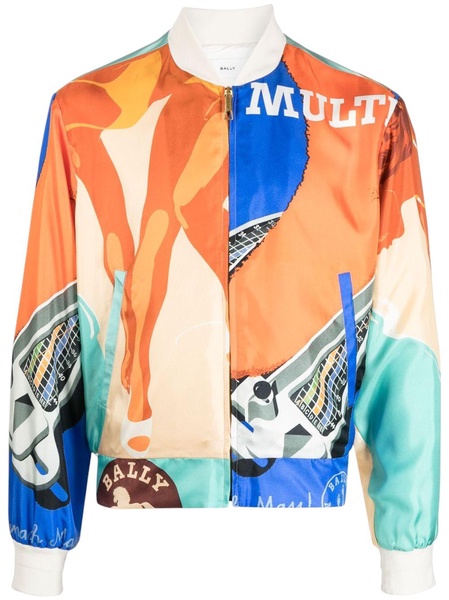 6304133 men's multicolor silk graphic-print bomber jacket