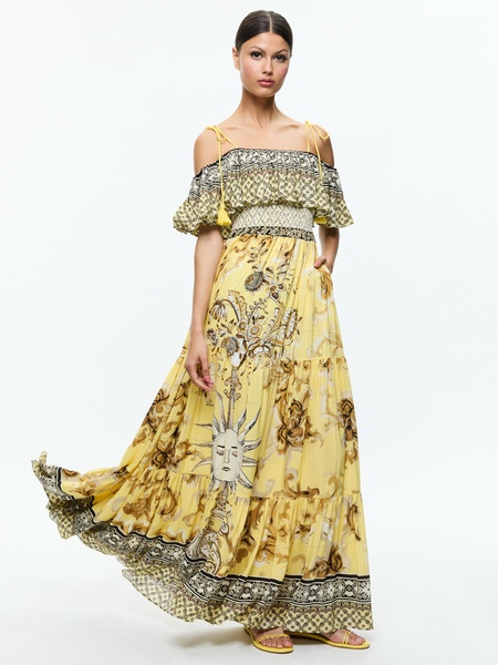 KIA OFF THE SHOULDER TIERED MAXI DRESS