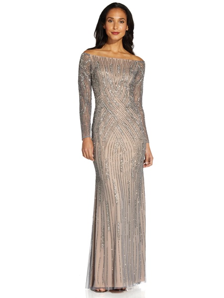 Adrianna Papell Women's Beaded Off Shoulder Gown