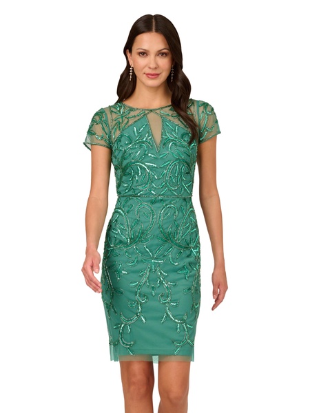 Adrianna Papell Women's Short Cut Out Beaded Sheath