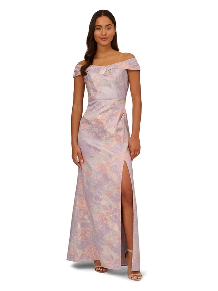 Adrianna Papell Women's Jacquard Off The Shoulder Gown