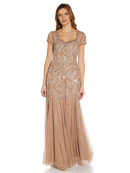 Adrianna Papell Women's Beaded Sweetheart Godet Gown