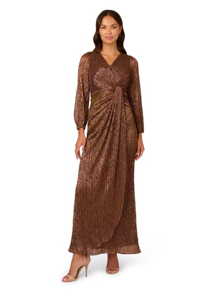 Adrianna Papell Women's Metallic Mesh Draped Gown