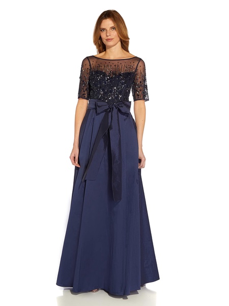 Adrianna Papell Women's Beaded Mesh and Taffeta Gown