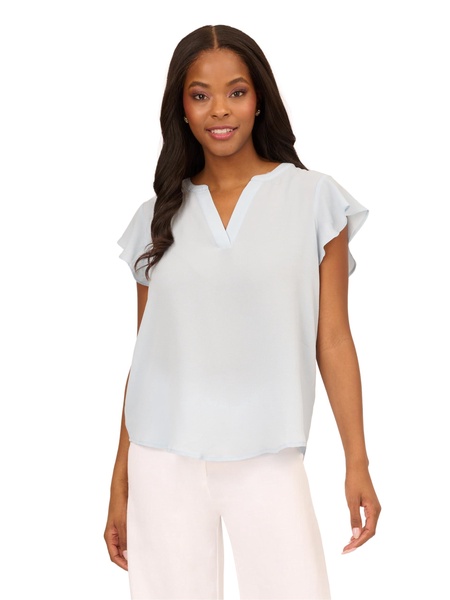 Adrianna Papell womens Solid Short Ruffle Sleeve Popover Blouse