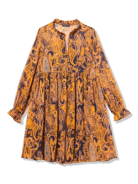 Tommy Hilfiger Women's Long Sleeve Keyhole Paisley Print Chiffon Dress