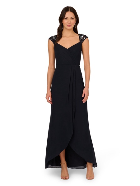 Adrianna Papell Women's Bead Yoke Chiffon Dress