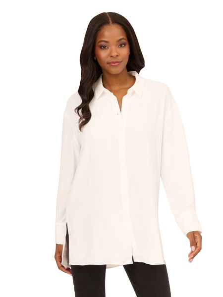 Adrianna Papell Women's Airflow Woven Button Down Top W/Side Slits