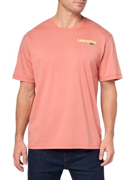 Lacoste Men's Short Sleeve Classic Fit Tee Shirt W Wording on Back
